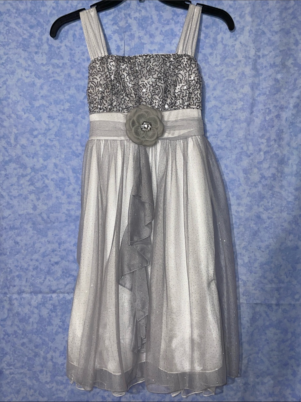 My Michelle: Girls Silver Sequin Formal Dress